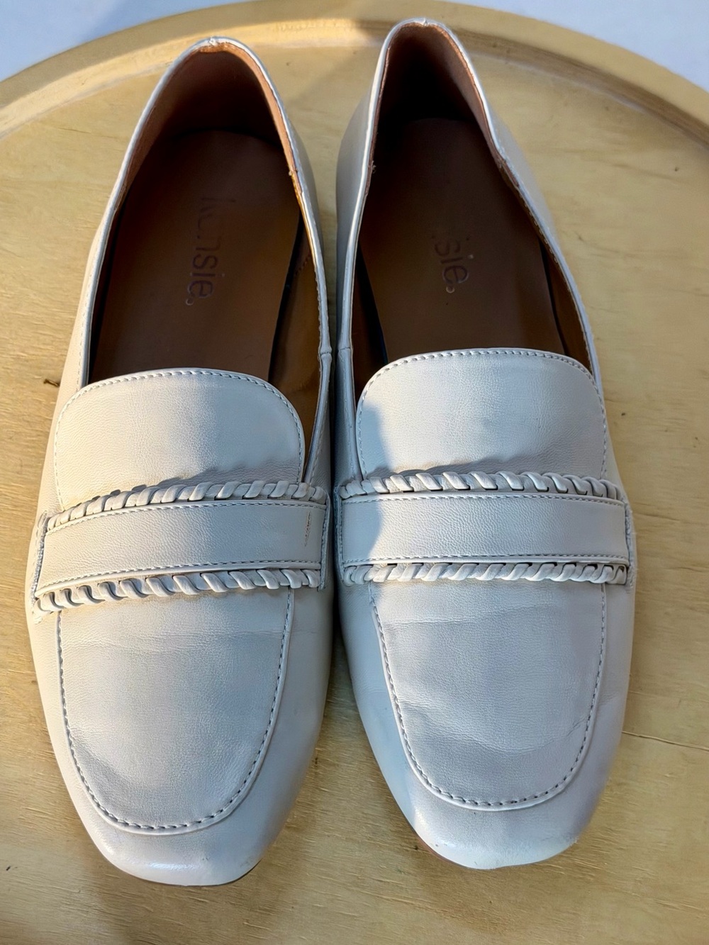 Kensie Cream Leather Braided-Trim Loafers